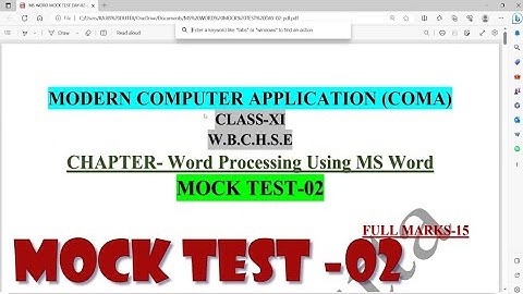 Computer Application | Class-11 Mock Test-02 | WBCHSE | MS Word  2007| 15 MCQ | in Bengali