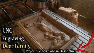 Engraving deer family // Antique Gold Paint  // CNC Woodworking project