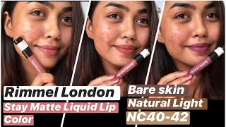 RIMMEL STAY MATTE LIQUID LIP COLOR SWATCHES ON BARE SKIN & REVIEW | NATURAL LIGHT LIP SWATCHES |NC42