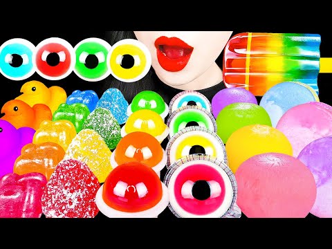 ASMR RAINBOW STRAWBERRY KOHAKUTO EYEBALL GUMMY ICE CREAM JELLY MACARONS MARSHMALLOW 무지개 음식먹방 MUKBANG