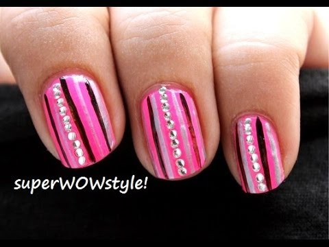 SHOCKING Pink & Delicate Bling! - Easy Nail Art tutorial - Nail designs ...