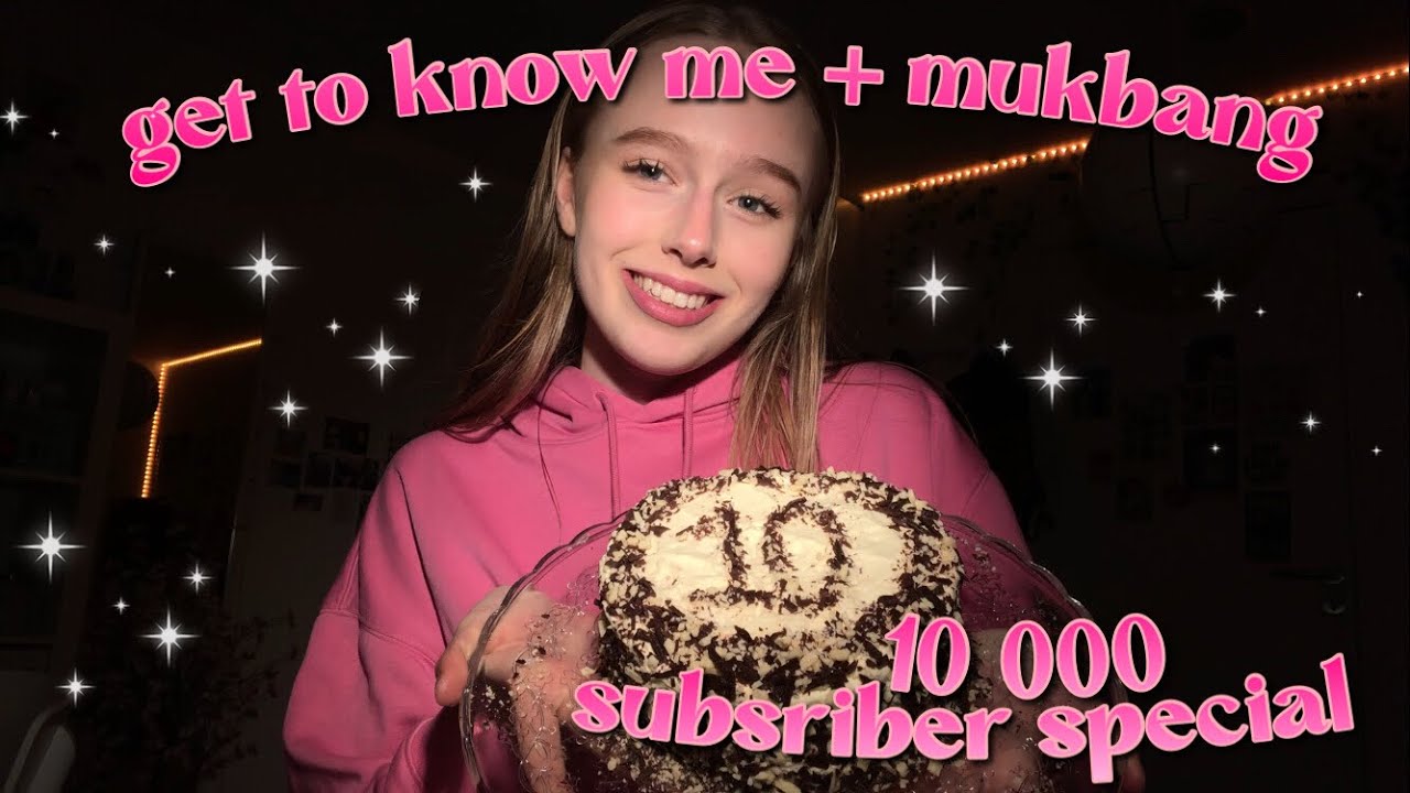 ASMR Q&A MUKBANG | 10 000 subscriber special, cake eating and get to know me 💗🍰