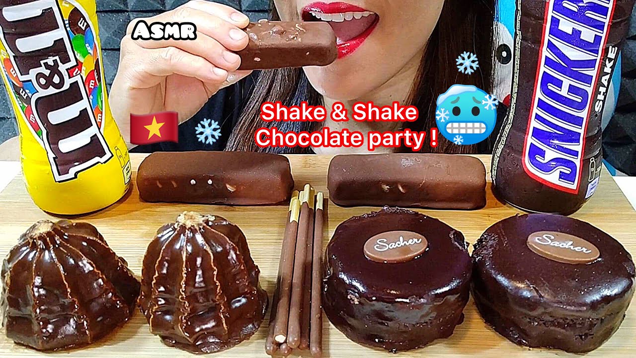 ASMR DELICIOUS CHOCOLATE PARTY, SACHER CAKE, ICE CREAM, SNICKERS SHAKE, M&M SHAKE  Eating Sounds