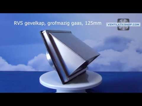 RVS gevelkap, grofmazig gaas, 125mm - Ventilatishop.com