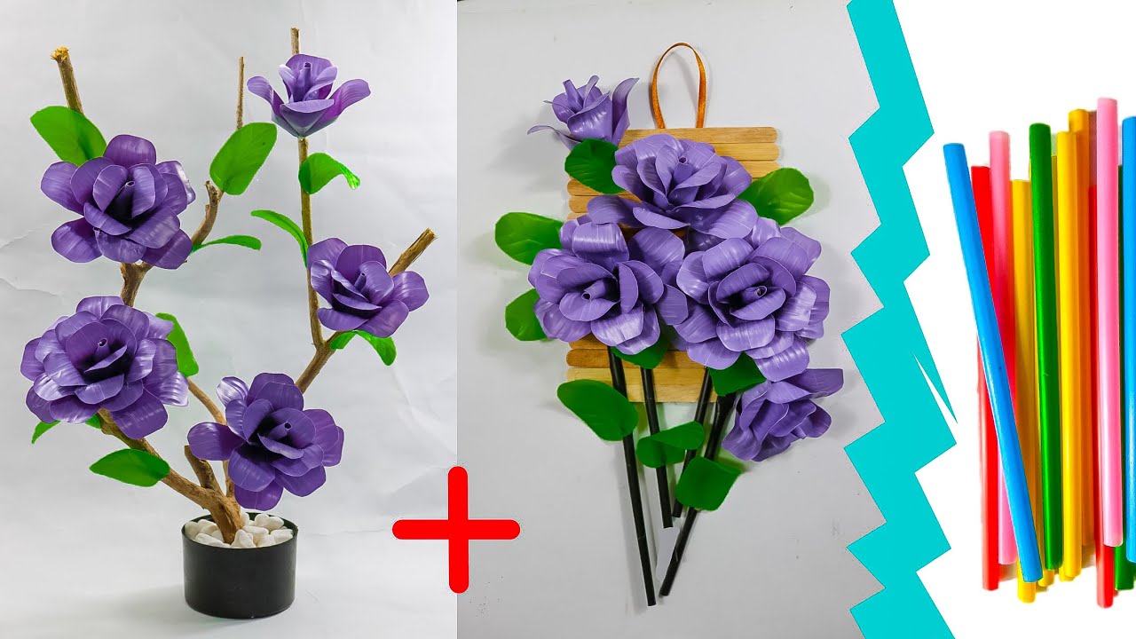 cara membuat bunga mawar dari sedotan  2 DIY roses with 