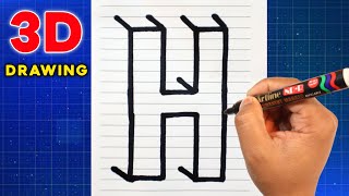 How to Draw The Letter H in 3D Step By Step Very Easy | How to Draw 3d Letter H in a New Style