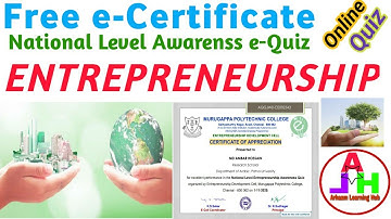 Entrepreneurship Quiz | National Level Entrepreneurship Awareness Quiz | Online Quiz Certificate