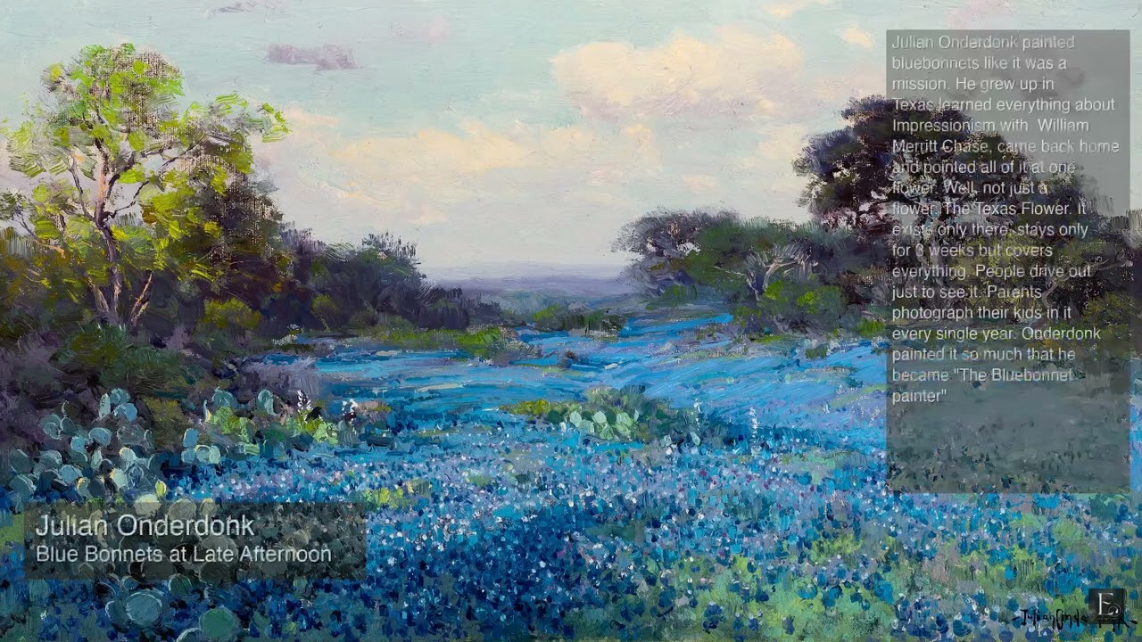 Julian Onderdonk - Blue Bonnets at Late Afternoon - 2 Hour Screensaver
