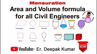 Mensuration || Area and Volume formula for all Civil Engineers ||