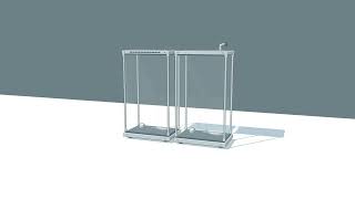 Create a 30-second educational 3D animation comparing falling objects in air and in a vacuum. Show t