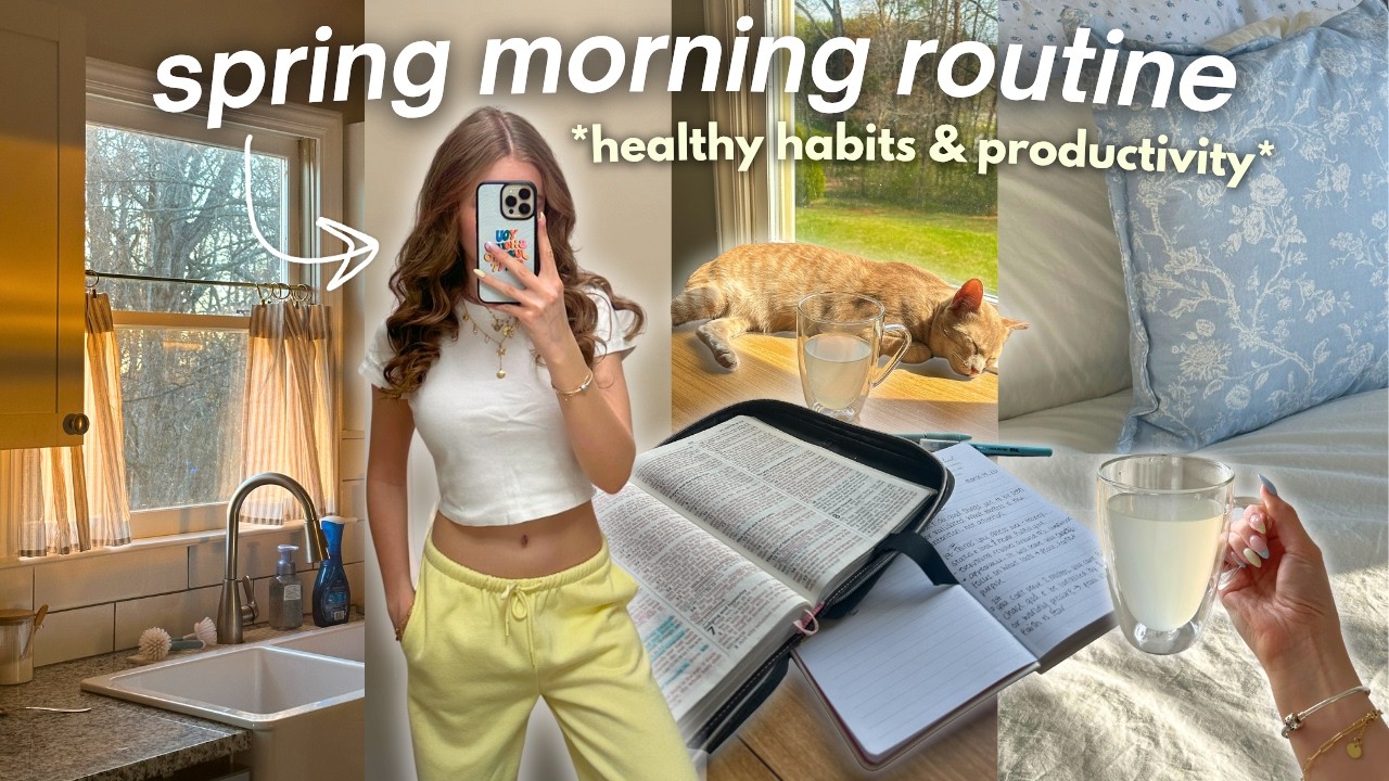 Cozy Girl Routine 8AM SPRING MORNING ROUTINE 🌼 *no phone* cozy soft girl aesthetic ...