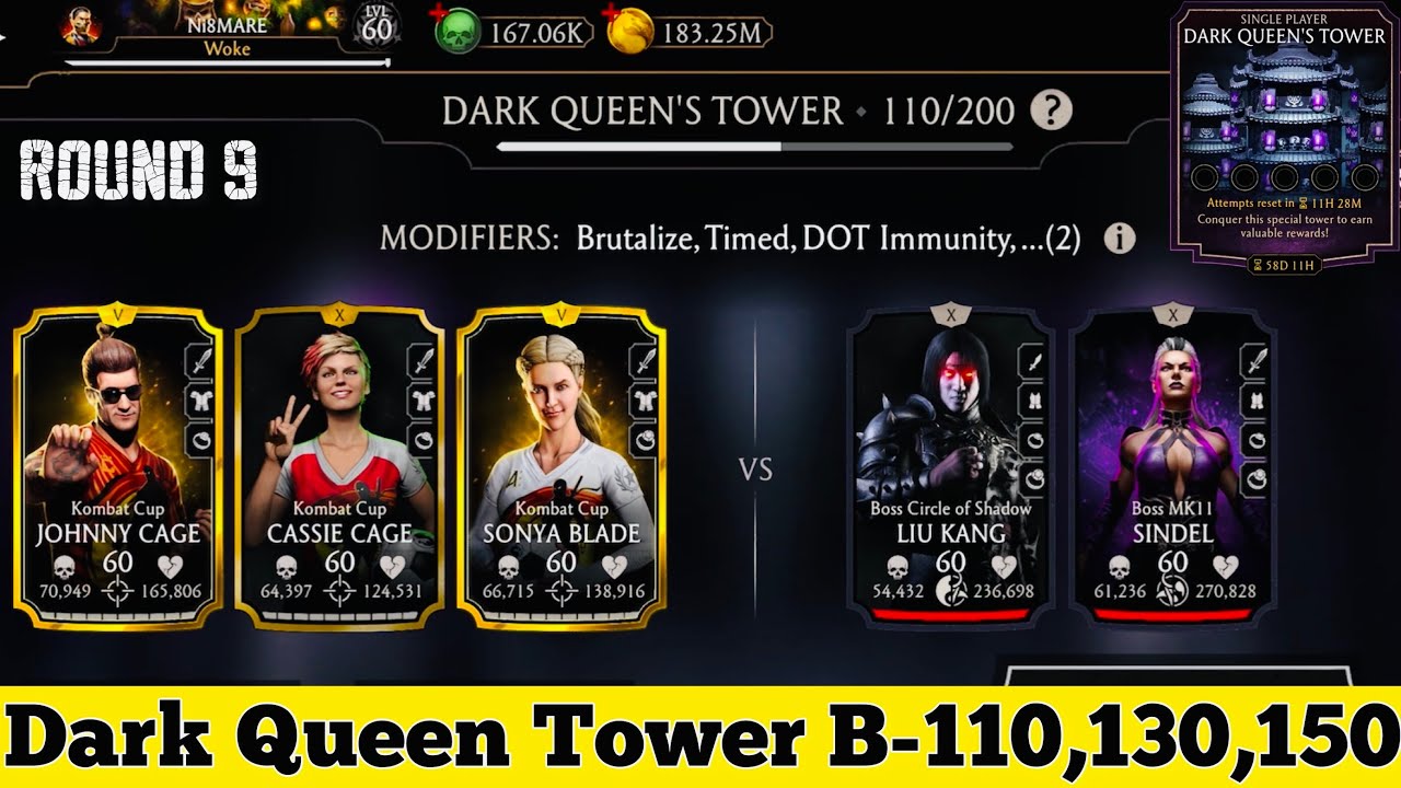 Dark Queen’s Tower Boss Battle 110,130 & 150 Fight + Reward MK Mobile