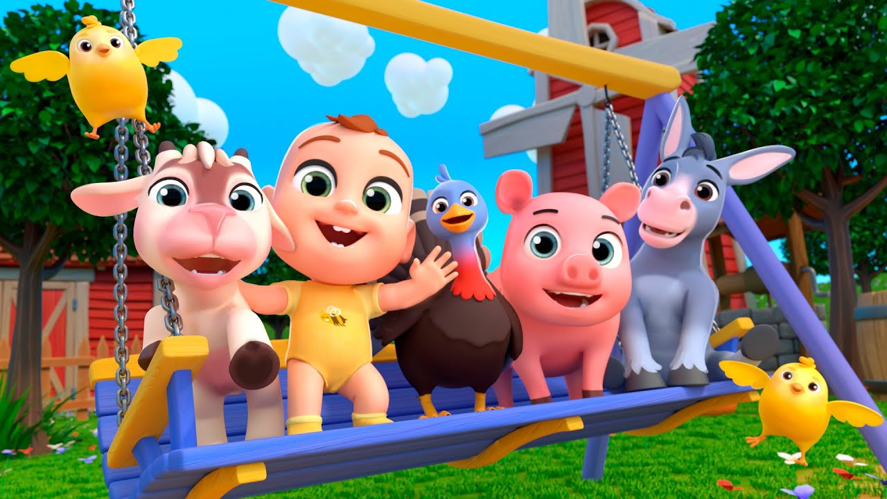 Swing Fun with Teddy and Animals | Newborn Nursery Rhymes & Original Kids Songs