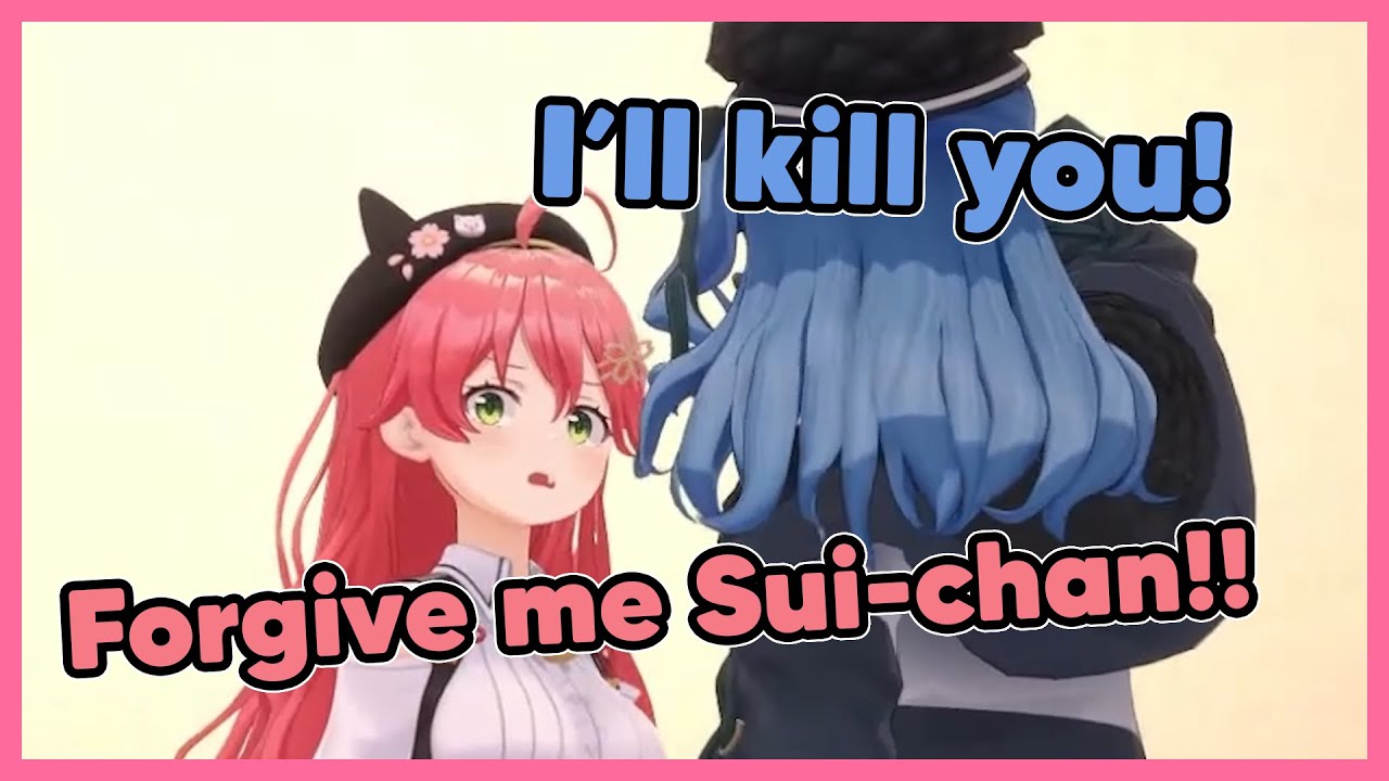 Miko and Suisei doing kabedon to each other in 3D【 EngSub】