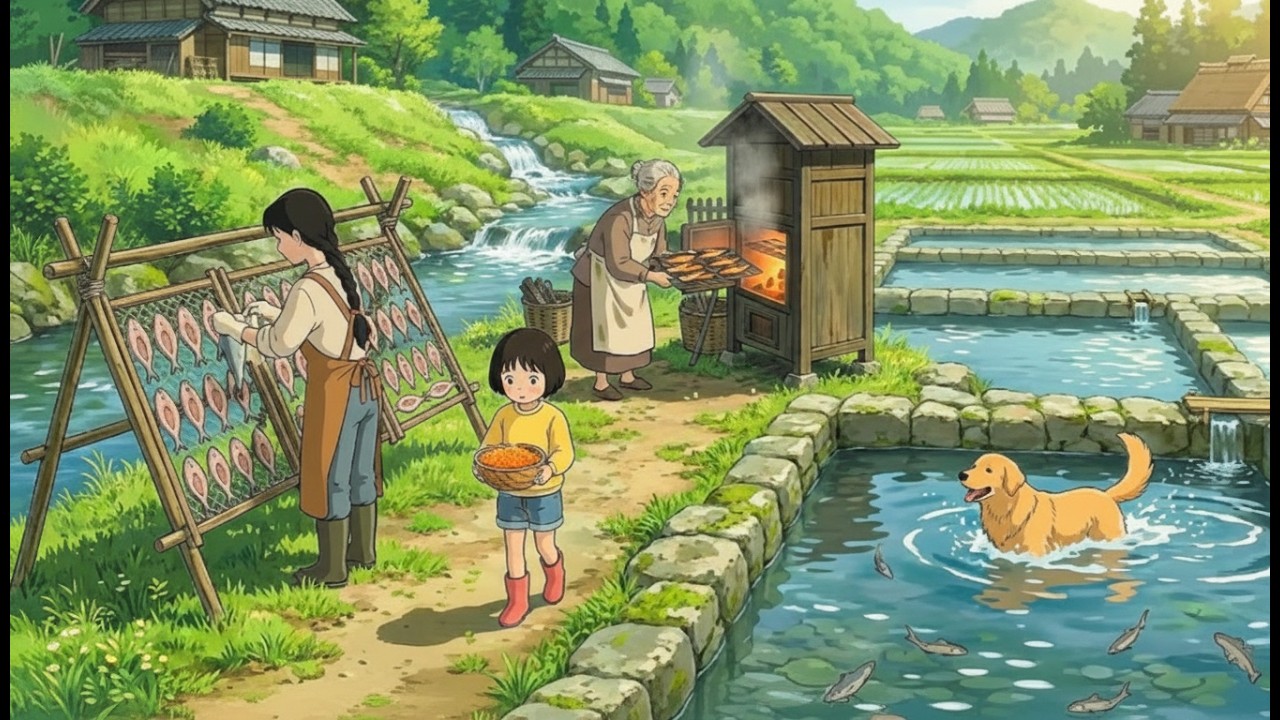 A Day at the Clear Stream Fish Farm 🌲 Smoked Trout & Lemon Butter Fish | Cozy Ghibli-Style ASMR Slow