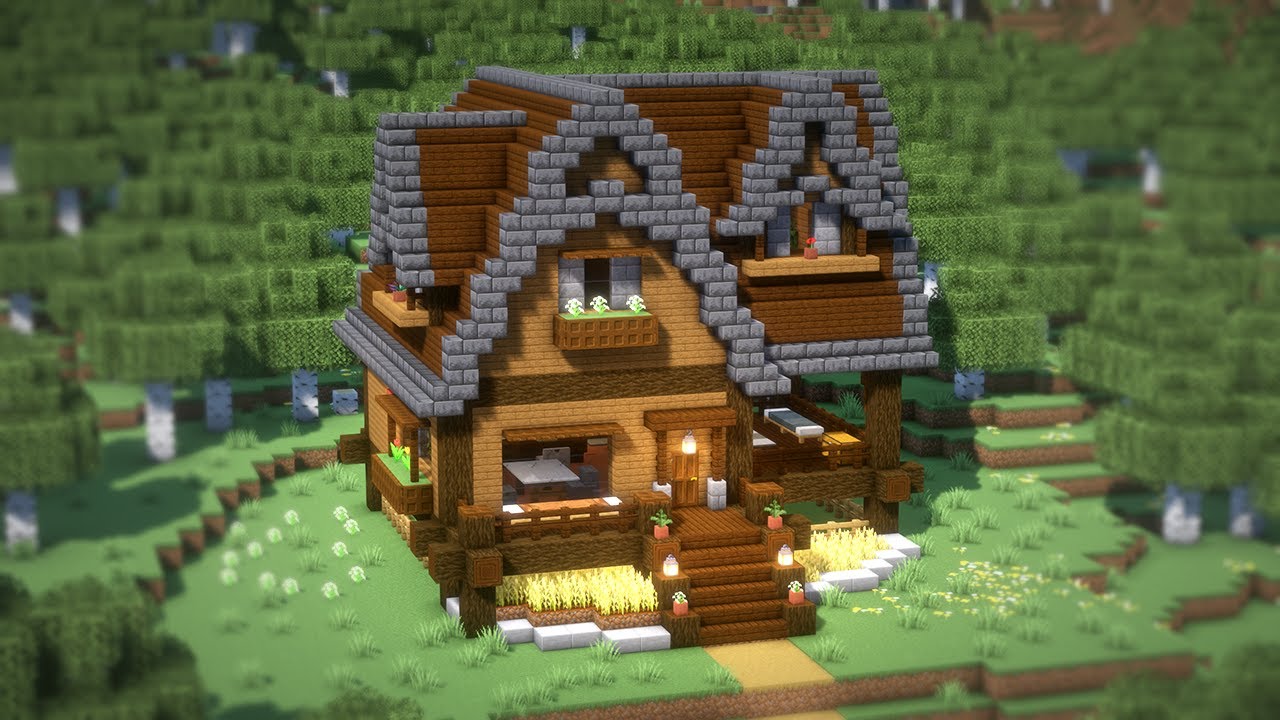 Minecraft: How To Build a Log Cabin Survival House Tutorial(#64) | 마인크래프트 건축, 집 짓기, 인테리어