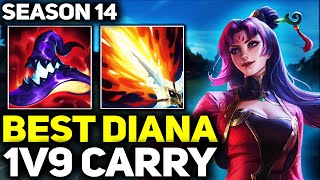 RANK 1 BEST DIANA IN THE WORLD 1V9 CARRY GAMEPLAY! | Season 14 League of Legends