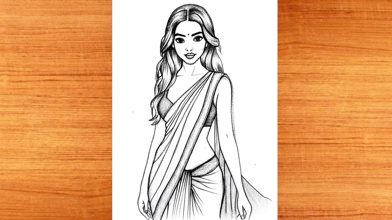 how to draw a girl wearing Saree / beautiful traditional girl drawing for beginner's /pencil sketch