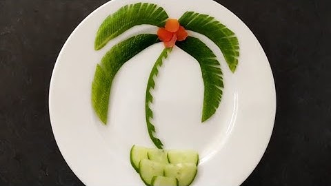 Cách tỉa Dưa Leo hình cây Dừa - coconut tree carving from cucumber