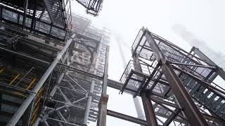 Drone view of petrochemical oil refining complex. Oil and associated gas tanks