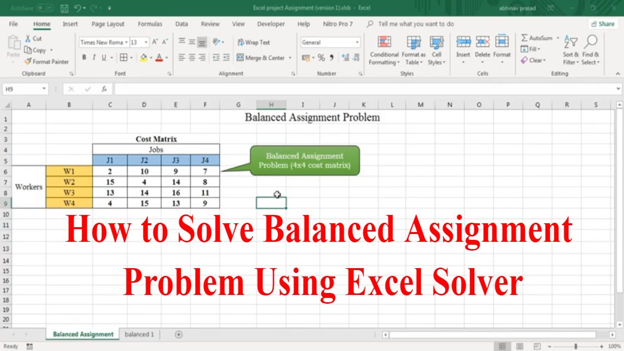 assignment problem using excel solver