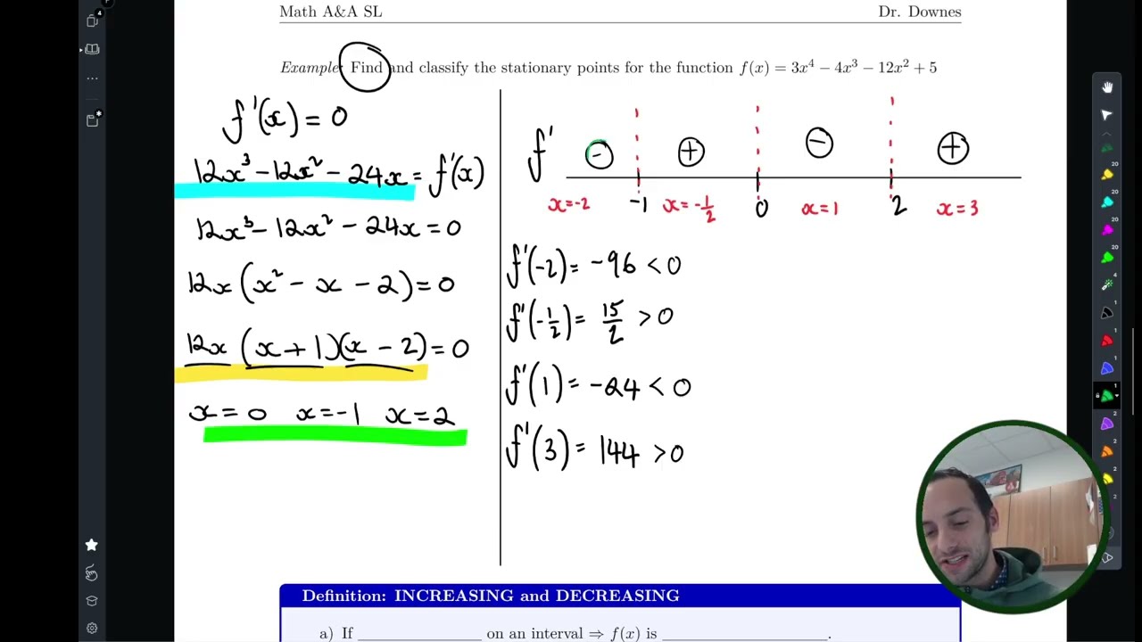 IB Math AA SL Calculus - 5.4 Maximums and Minimums and Stationary Points