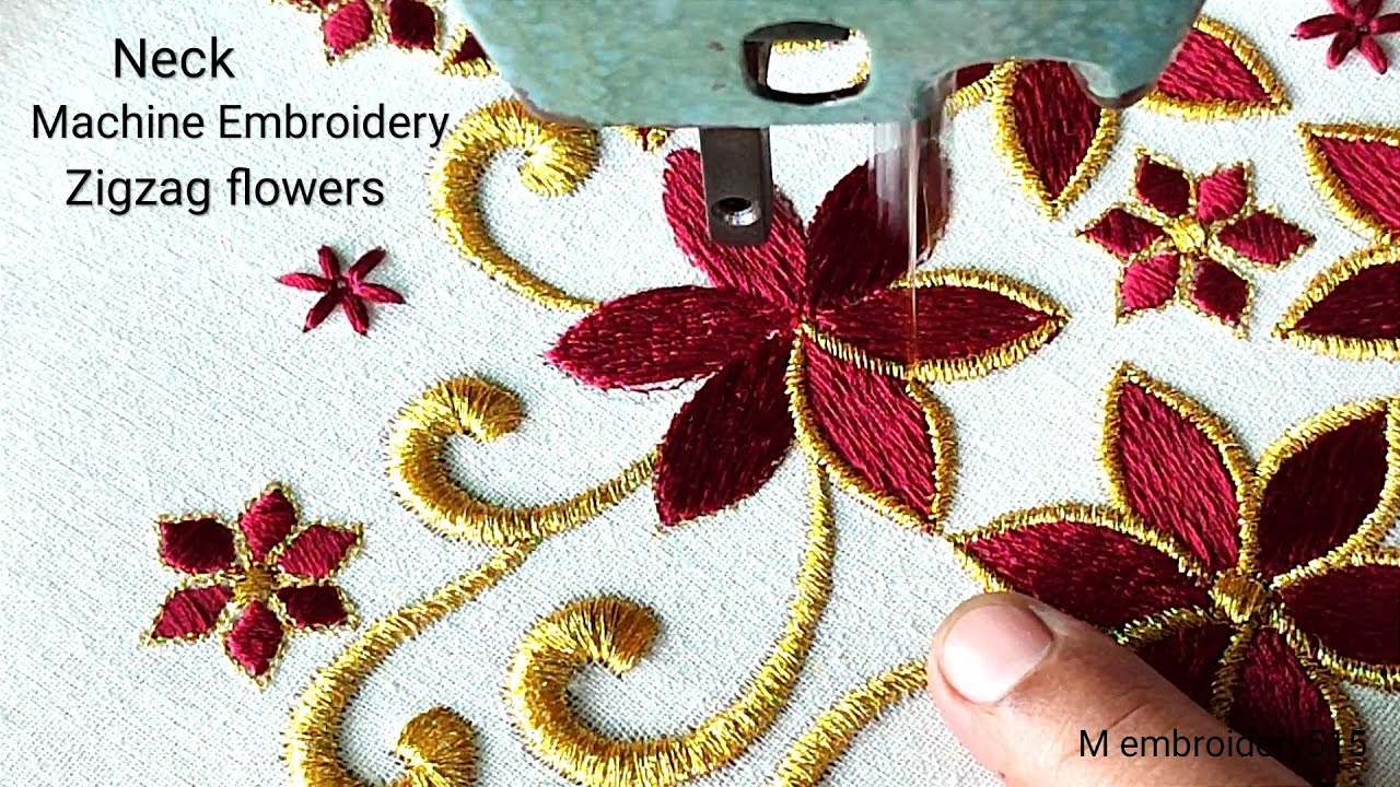 Embroidery zigzag stitching Flowers Design Neckline Machine embroidery ...