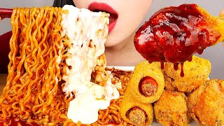 ASMR SPICY FIRE NOODLES, FRIED CHICKEN, CORN DOGS MUKBANG NO TALKING EATING SOUNDS