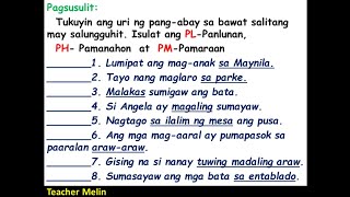 PANG-ABAY- Panlunan, Pamanahon, Pamaraan (Pagsusulit)