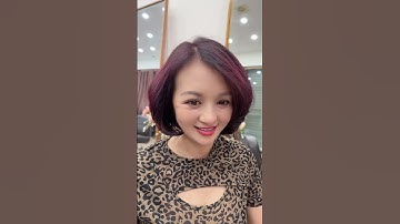 tóc bob phồng nhuộm tím rượu vang cho chị đẹp u50😍