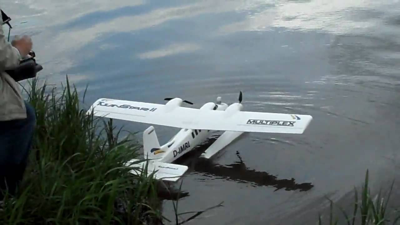 Multiplex TwinStar with floats - take off - YouTube