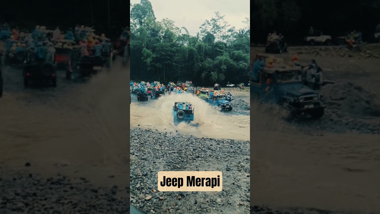 Keseruan jeep merapi bermain air di sungai 