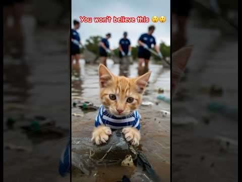"Hero Kitten Helps Save Flooded Street from Plastic!" 🐱🌊♻️ #shorts #shortvideo