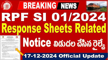 RPF SI Response Sheets Release Update for all aspirants by SRINIVASMech