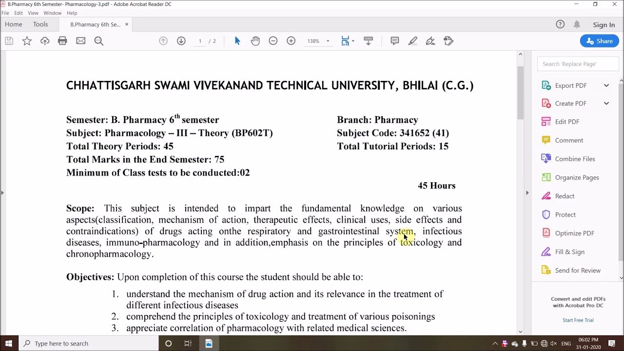 Pharmacology 03 Syllabus | B.Pharmacy 6th Semester | Pharmacology and ...