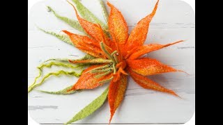 How to DIY felting tutorial on a flower. Spiky Orange Flower  Felted Brooch