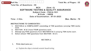 MCA 3RD SEM SOFTWARE TESTING AND QUALITY ASSURANCE JAN 2023 | PTU