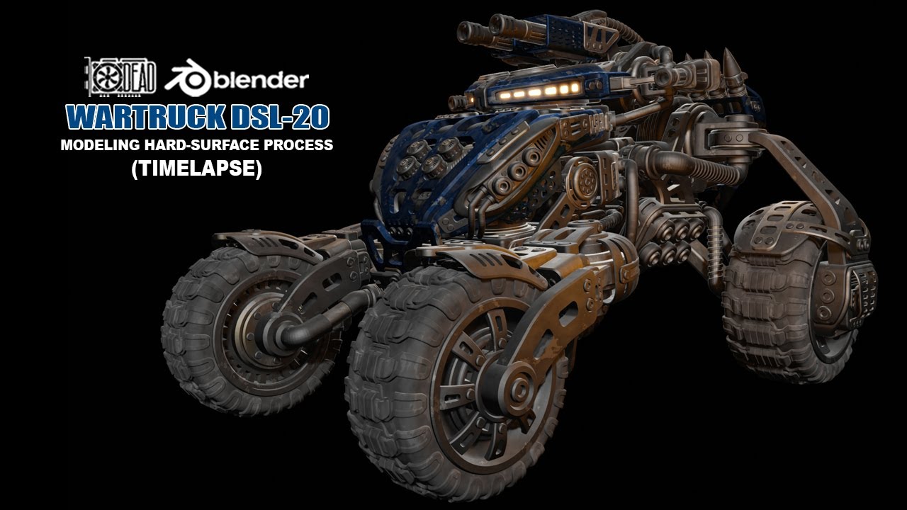 Modeling Mecha WARTRUCK DSL20 - MonsterTruck Hard Surface - Blender Basic process (TIMELAPSE)