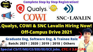 🛑Qualys, COWI & SNC Lavalin Hiring Off-Campus Drive 2021 | Special for CSE/IT/ME/CE/EE/EE/ECE Jobs!