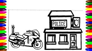 Coloring Pages for kids POLICE STATION Children Learning Fun Art w Colored Markers