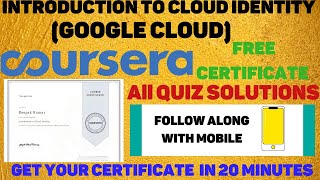 Coursers Quiz Answers | Introduction To CLOUD IDENTITY ( GOOGLE CLOUD)|Free Certification
