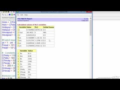 Adiabatic Flash of Binary Liquid (POLYMATH Solution)