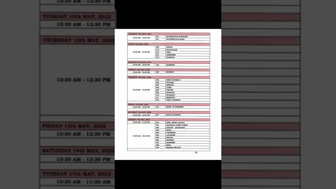 CBSE class 10 datesheet 2022