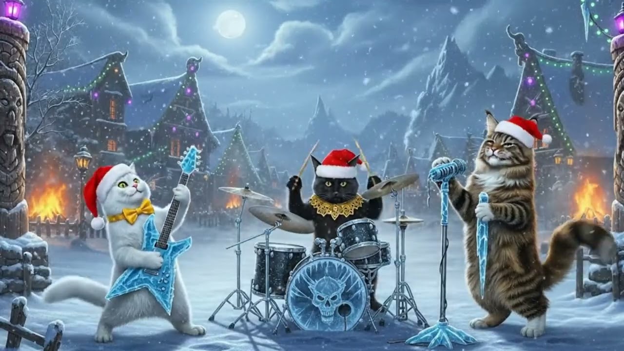 Рождественская хэви-метал группа с котами 🤘🐱🎄 | Идеальный праздничный хедбэндинг 