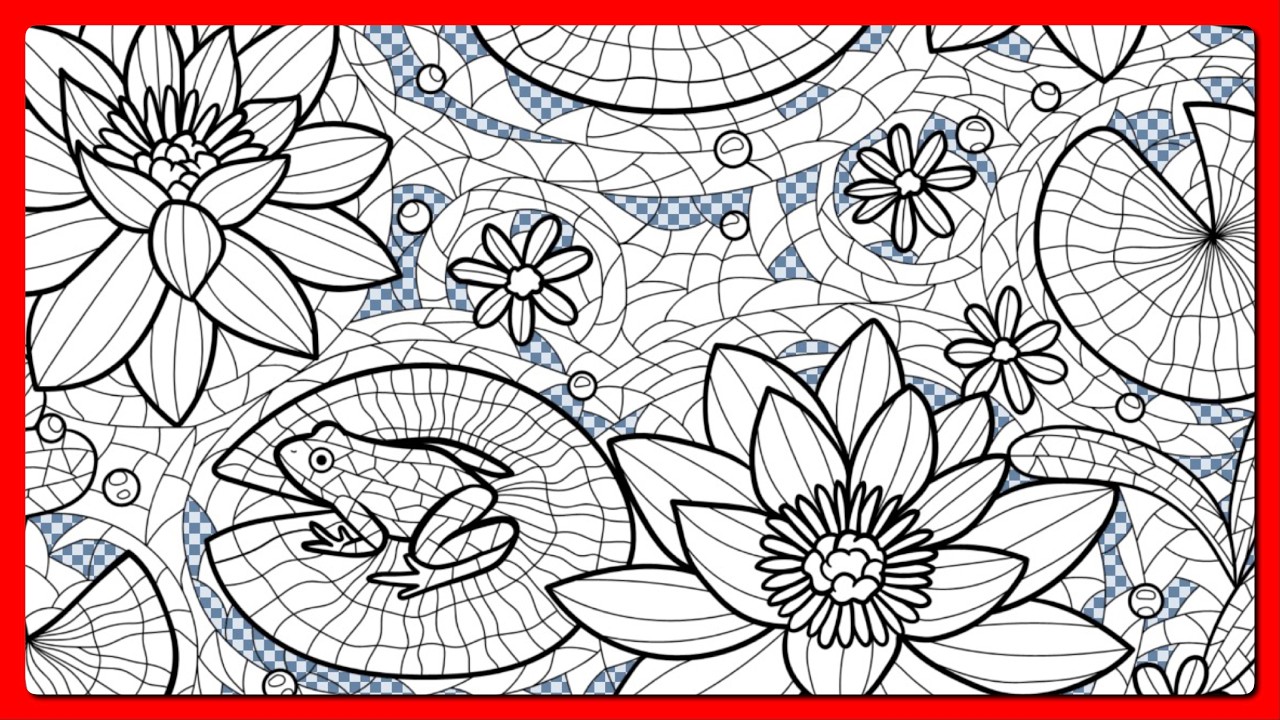 Color by Number Stained Glass Mosaic Art Frogs on Lily Pads Water Lilies Happy color #coloringbook