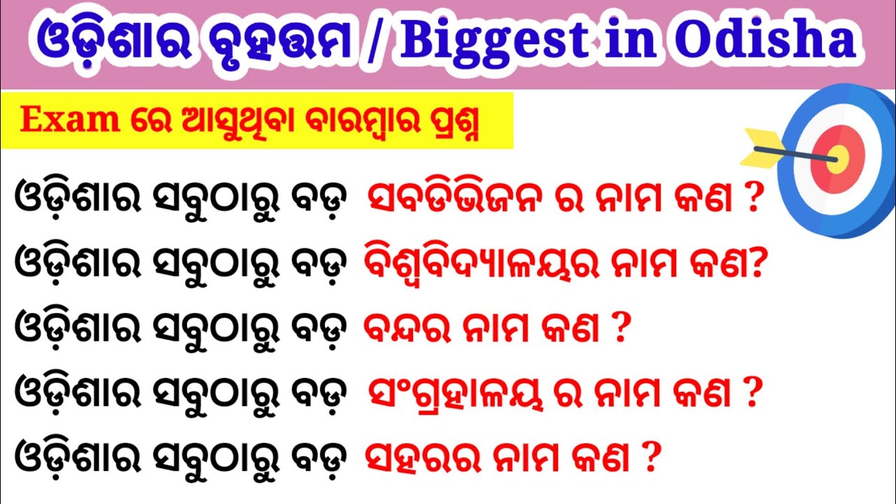 🔥ଓଡିଶାର ବୃହତ୍ତମ ॥ Biggest in Odisha ॥ Odisha Biggest  gK in odia ॥  Odisha GK #ssc #gkquiz #odia 
