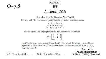 JEE Advanced 2021 Math Paper 1 (Q 7,8) solution | IIT JEE Maths | #jeeadvanced2021 #projecteducation