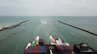 CMA CGM FRANCOISE SAGAN Cargo Ship Entering Port Of Miami March 10 2024. 3 Tug Boats Attached