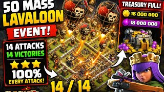 50 MASS LAVALOON Attacks = 14 PERFECT 3 STARS! 🔥 | Clash of Clans | LAVALOON Event in clash of clans