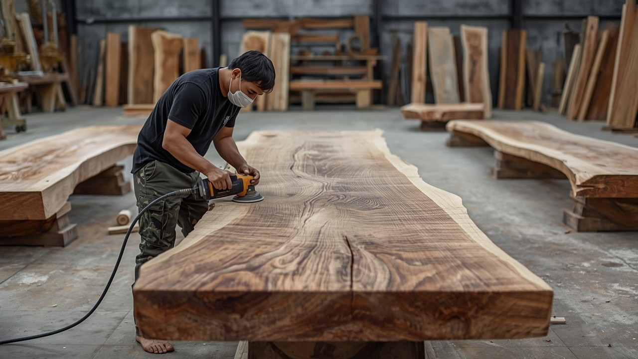DIY Dining Table from a Large Tree - Detailed Process